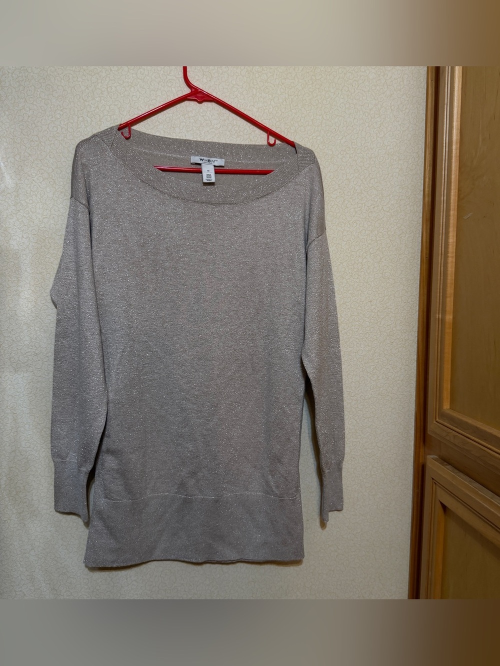 White House Black Market Metallic Taupe Crewneck Sweater